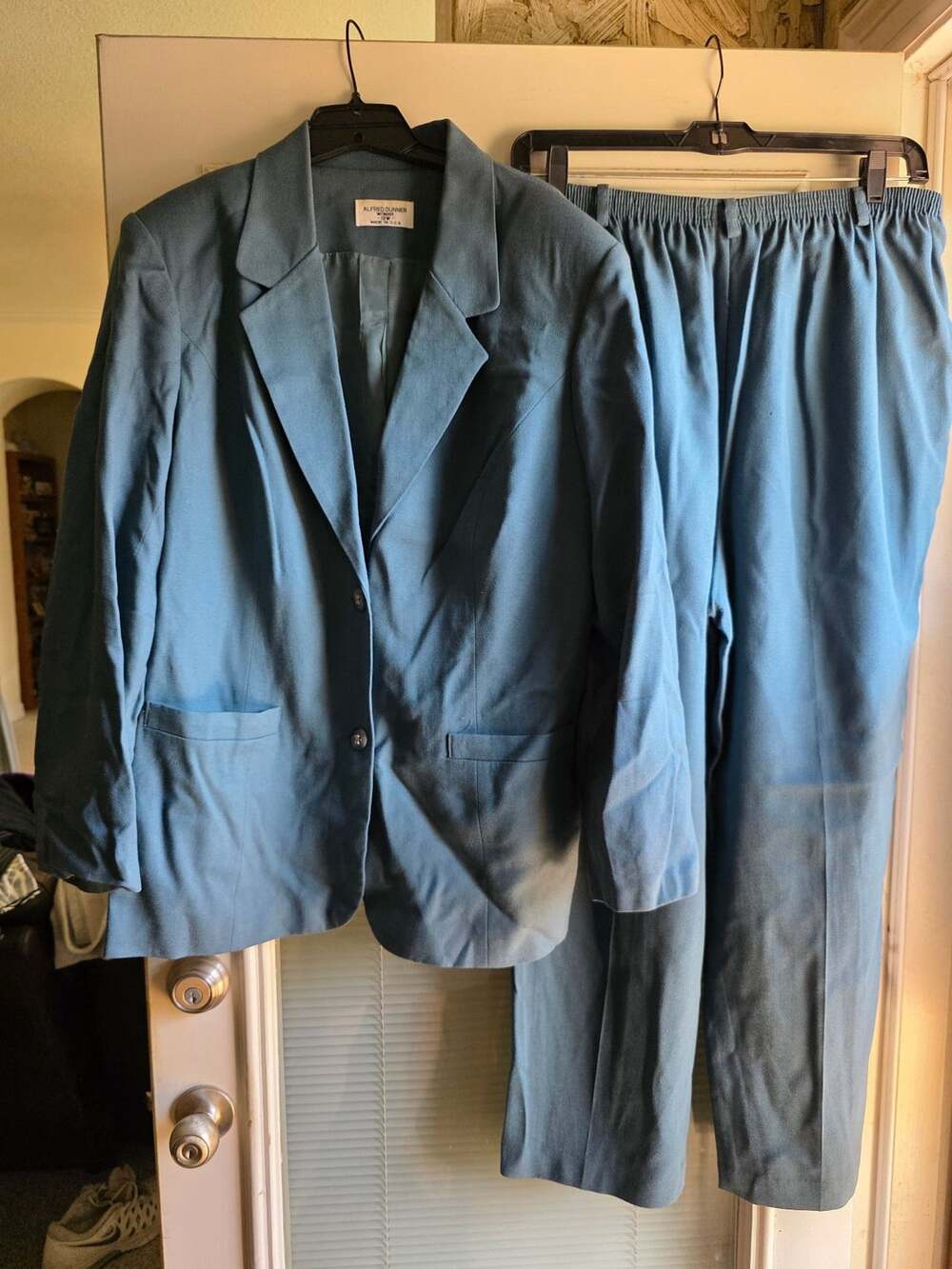 Alfred Dunner Blazer Pants Suit Size 18W Aqua Blue Matching Set with Belt